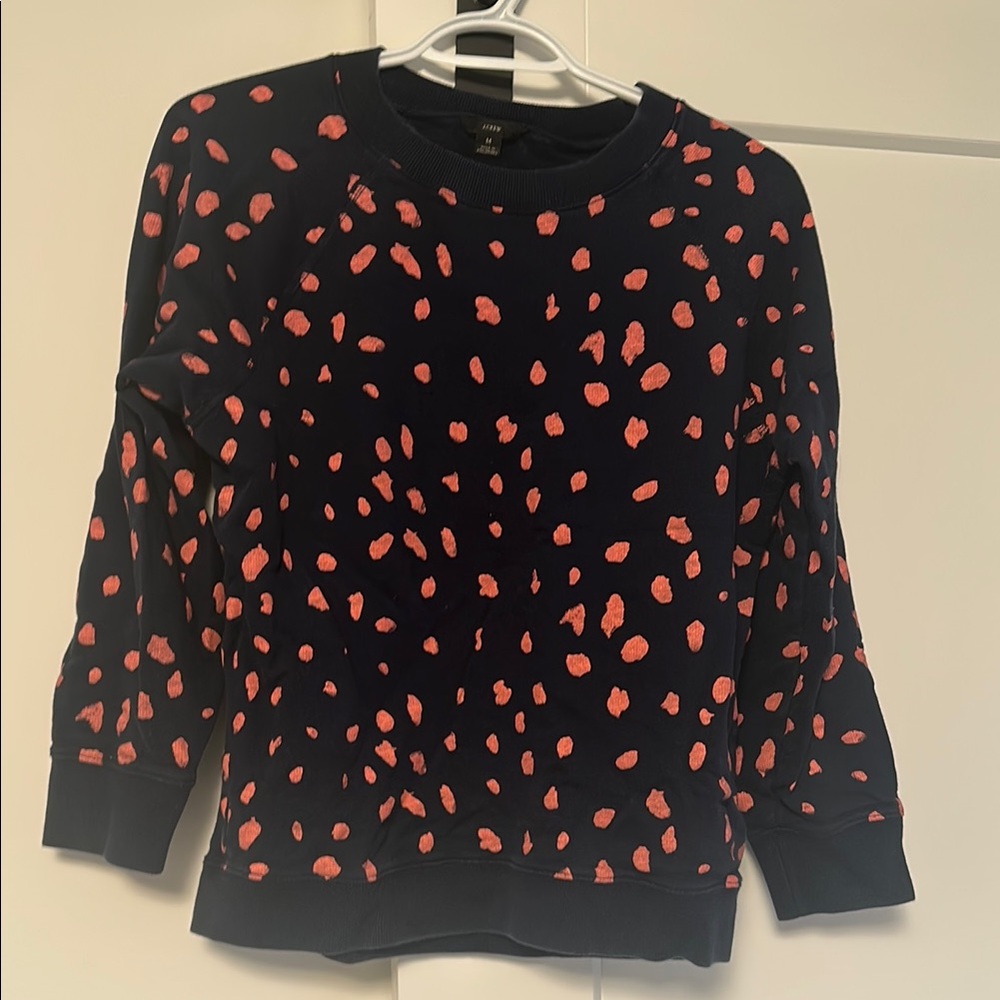 J Crew Navy Sweatshirt with Pink Spots